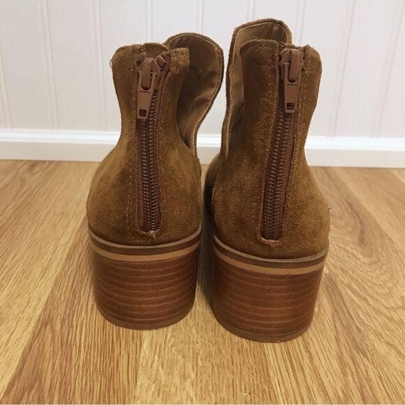 STEVE MADDEN Brown Suede Open Side Ankle Boot Bootie Chunky Heel Leather Size 10 - Picture 6 of 15